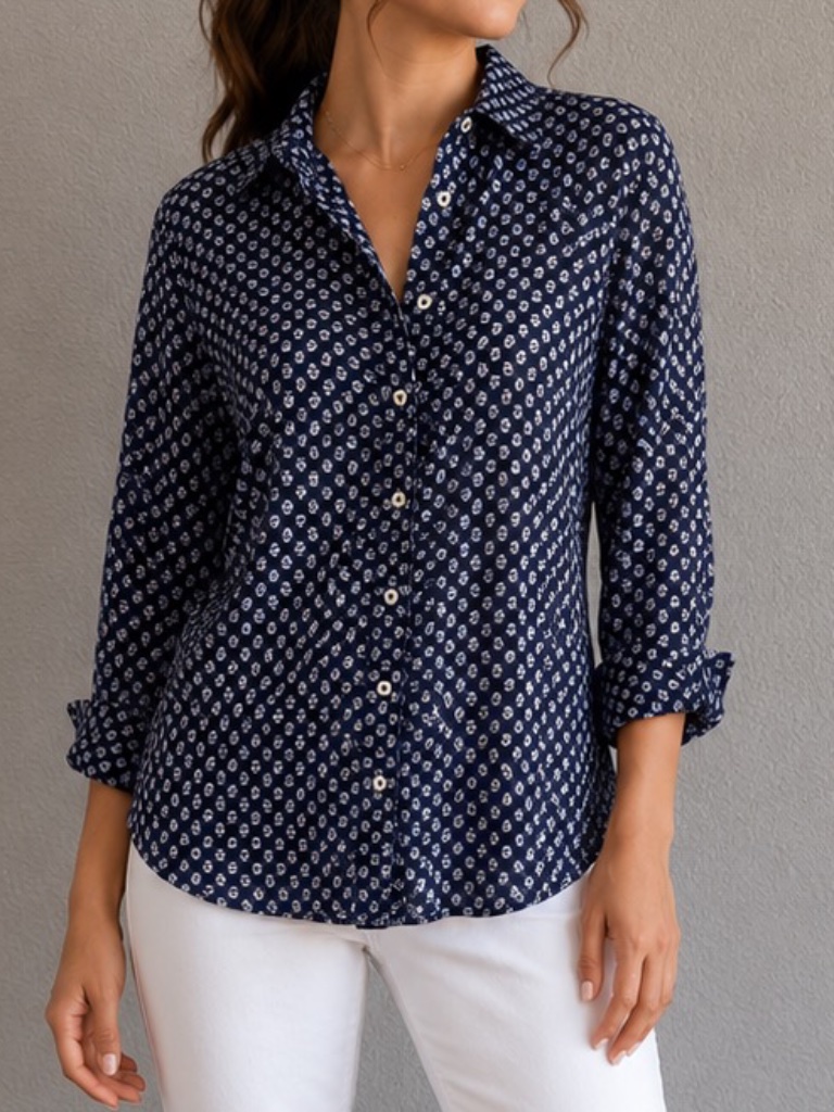 Talbot's Button Down Blue/White Blouse Size Small